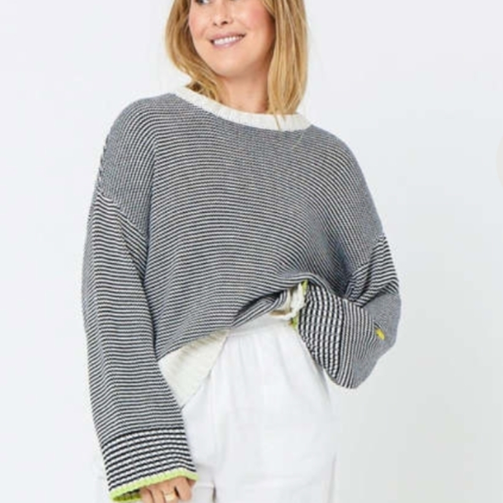 Kerri Rosenthal Summer Stripe Sweater in White/Indigo